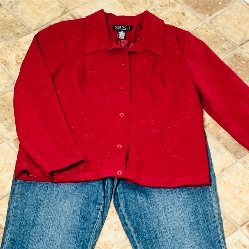 Dialogue Red Floral Embroidered Button Up Casual Dressy Career Jacket Size 12